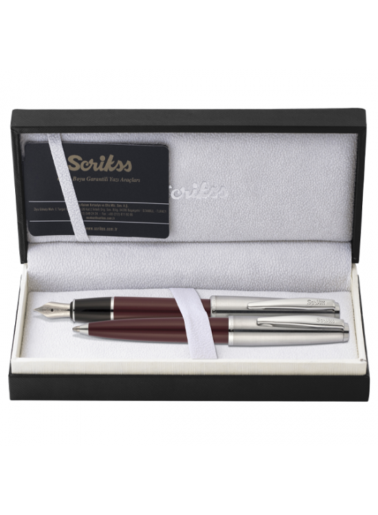 Scrikss Takım Kalem Dolma+Tükenmez Bordo 78