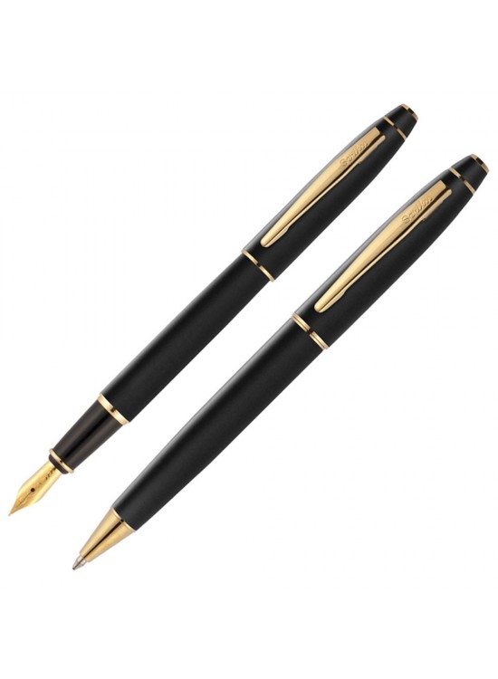 Scrikss Takım Kalem Dolma+Tükenmez Mat Siyah Altın 35