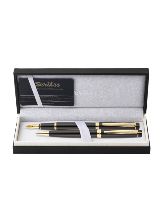 Scrikss Takım Kalem Dolma+Tükenmez Siyah Altın 38