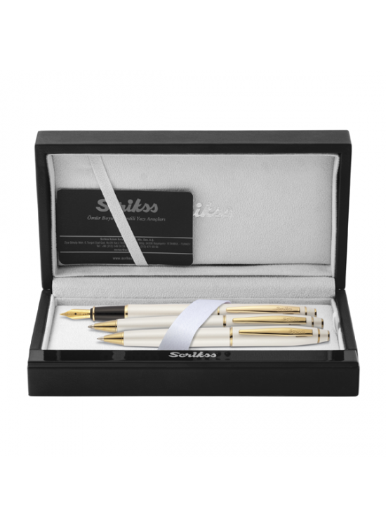 Scrikss Takım Kalem Dolma+Tükenmez+Versatil Beyaz Altın 35