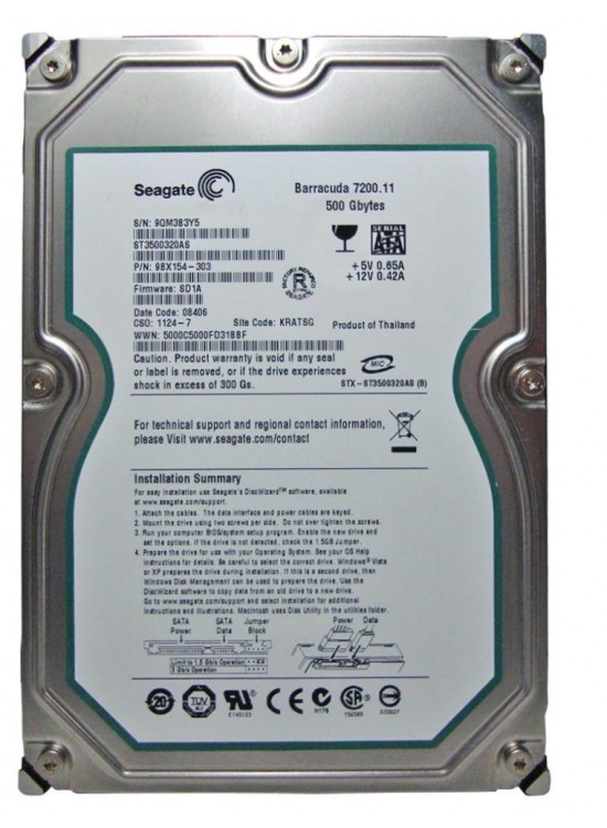 Seagate 500GB ST3500320AS 7200Rpm 32Mb Sata 3.0Gb-S 3.5 Harddisk (İthalat)