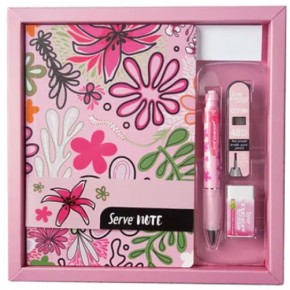 Serve Deep Defter Seti Desenli Kutulu Pembe