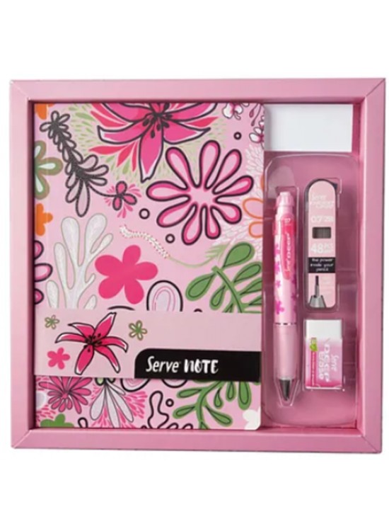 Serve Deep Defter Seti Desenli Kutulu Pembe