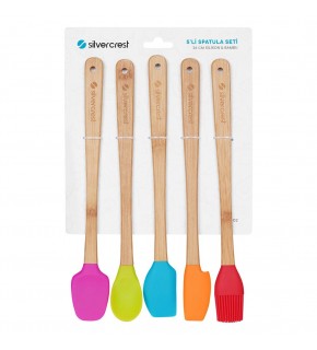 Silver Crest SPT-02 5 Li Renkli 26CM Uzun Silikon Bambu Spatula Seti