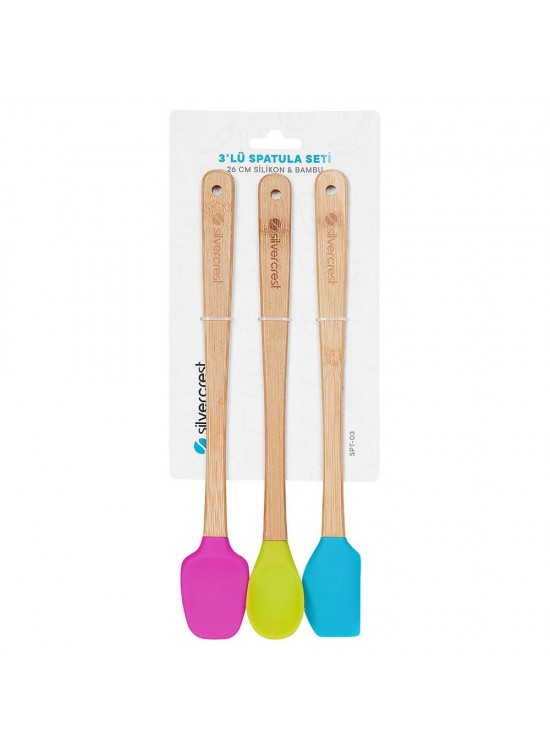Silver Crest SPT-03 3 Lu Renkli 26CM Uzun Silikon Bambu Spatula Seti Silver Crest SPT-03 3 Lu Renkli 26CM Uzun Silikon Bambu Spatula Seti