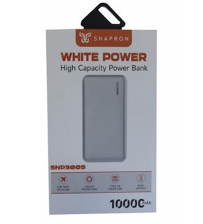 SnapMax SNP-3009 Beyaz 10.000 mah Powerbank 2x USB Çıkışlı 1 Type-C ve 1 Micro Girişli