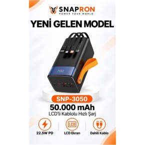 Snapron SNP-3050 50.000 Mah LCD Ekran Dahili Kablolu 22.5w Hızlı Şarj Powerbank