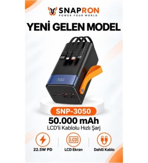 Snapron SNP-3050 50.000 Mah LCD Ekran Dahili Kablolu 22.5w Hızlı Şarj Powerbank