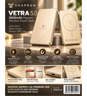 Snapron Snppb01-06 Gold 5000 mah Pd 20W USB- C MAGSAFE Ultra Silim ( Magnetic Wireless)