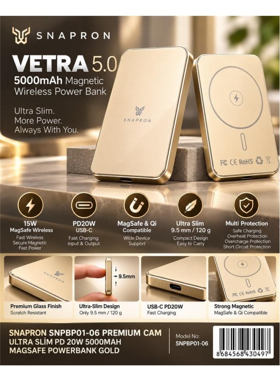Snapron Snppb01-06 Gold 5000 mah Pd 20W USB- C MAGSAFE Ultra Silim ( Magnetic Wireless) Snapron Snppb01-06 Gold 5000 mah Pd 20W USB- C MAGSAFE Ultra Silim ( Magnetic Wireless)