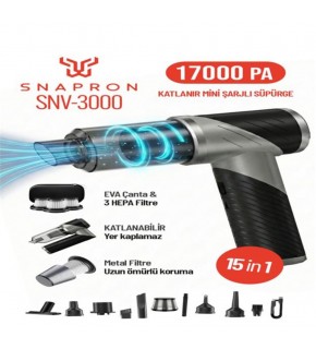 Snapron SNV-3000 17000PA 2000Mah 15in1 Güçlü Vakum Ve Üflemeli Şarjlı Katlanabilir Araç Süpürgesi