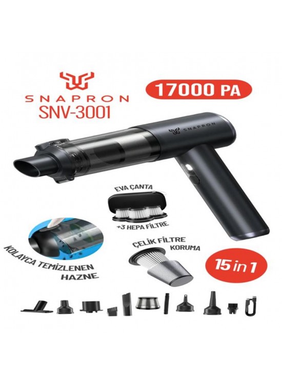 Snapron SNV-3001 17000PA 2000Mah 15in1 Güçlü Vakum Ve Üflemeli Şarjlı Katlanabilir Araç Süpürgesi