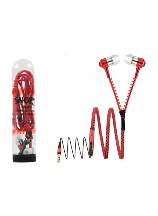 Snopy SN-808 Fermuar Kablolu Kırmızı Kulak İçi Kulaklık