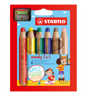 Stabilo Pastel Boya Woody 3 İn 1 6 Renk+Kalemtıraş 8806-2