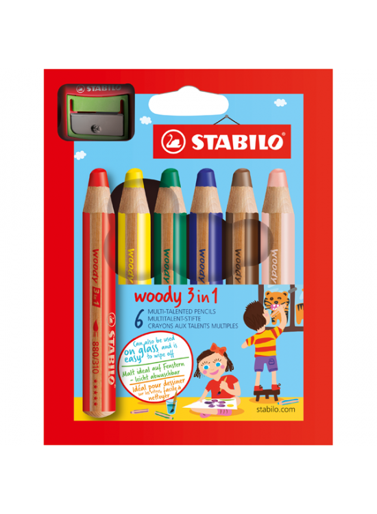 Stabilo Pastel Boya Woody 3 İn 1 6 Renk+Kalemtıraş 8806-2