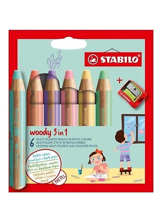 Stabilo Woody 3in1 Pastel 6 Lı+Kalemtırş