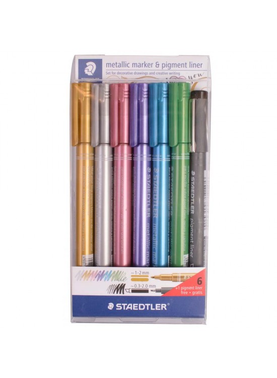 Staedtler Markör Metalik 6 Lı/Pıgment Liner Siyah 8323-SWP6P