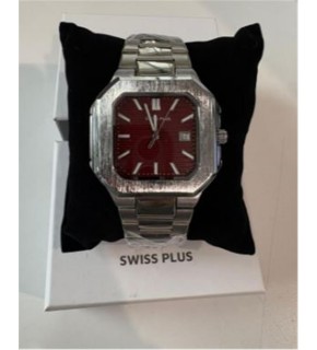 Swiss Plus Man Watch Premium Seri Model-9 RS23146 Bordeaux-Silver(Kol Saati)