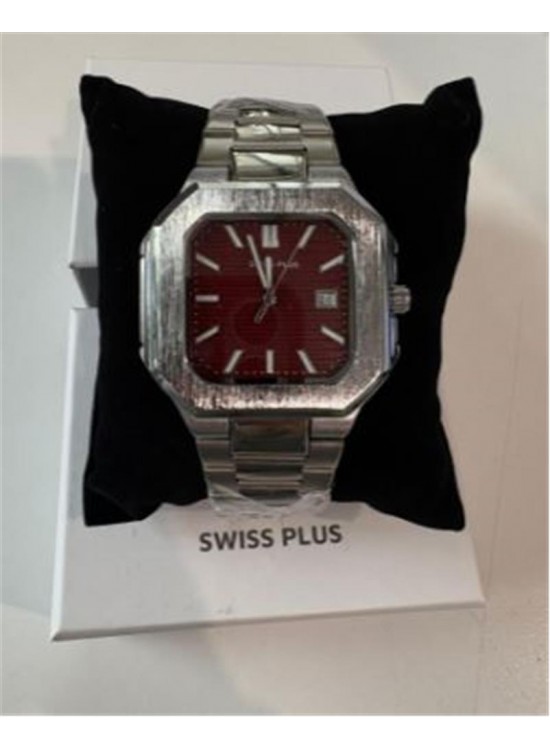 Swiss Plus Man Watch Premium Seri Model-9 RS23146 Bordeaux-Silver(Kol Saati)