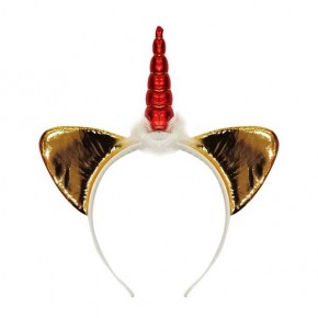 Taç Unicorn Saten Parlak Boynuzlu Tüylü