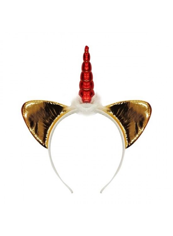Taç Unicorn Saten Parlak Boynuzlu Tüylü