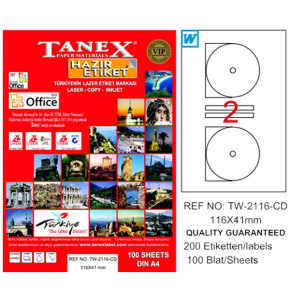 Tanex Cd Etiketi Laser-Copy-Inkjet 100 YP 116x41 MM TW-2116