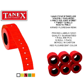 Tanex Fiyat Etiketi Çizgili 12x21 Fosforlu Kırmızı (1 Adet)