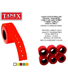 Tanex Fiyat Etiketi Çizgili 12x21 Fosforlu Kırmızı (1 Adet)