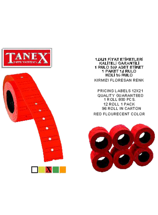 Tanex Fiyat Etiketi Çizgili 12x21 Fosforlu Kırmızı (1 Adet) Tanex Fiyat Etiketi Çizgili 12x21 Fosforlu Kırmızı (1 Adet)
