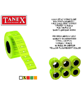 Tanex Fiyat Etiketi Çizgili 12x21 Fosforlu Sarı (1 Adet)