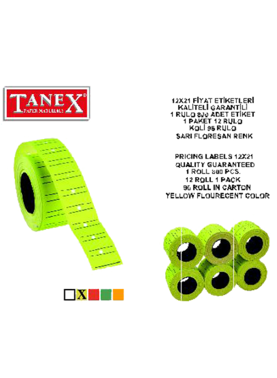 Tanex Fiyat Etiketi Çizgili 12x21 Fosforlu Sarı (1 Adet)