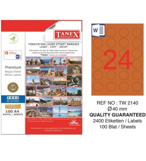 Tanex Laser Etiket 100 YP 0.40 MM Laser-Copy-Inkjet Yuvarlak Turuncu TW-2140
