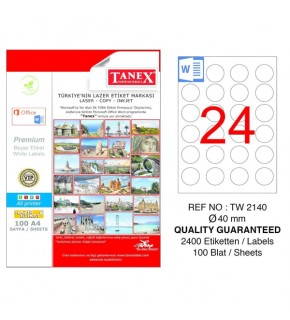 Tanex Laser Etiket 100 YP 0.40 MM Laser-Copy-Inkjet Yuvarlak TW-2140