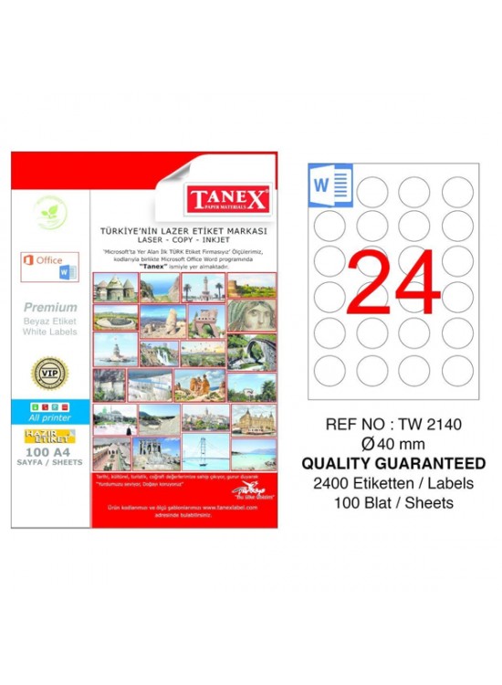 Tanex Laser Etiket 100 YP 0.40 MM Laser-Copy-Inkjet Yuvarlak TW-2140 Tanex Laser Etiket 100 YP 0.40 MM Laser-Copy-Inkjet Yuvarlak TW-2140