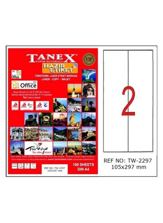 Tanex Laser Etiket 100 YP 105x297 Laser-Copy-Inkjet TW-2297