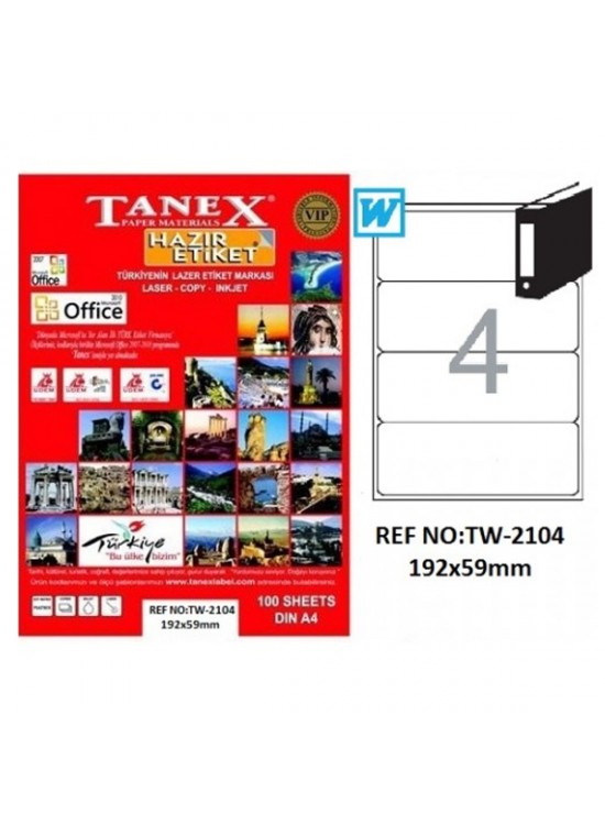 Tanex Laser Etiket 100 YP 192x59 Laser-Copy-Inkjet TW-2104 Tanex Laser Etiket 100 YP 192x59 Laser-Copy-Inkjet TW-2104