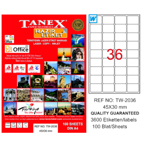 Tanex Laser Etiket 100 YP 45x30 Laser-Copy-Inkjet TW-2036