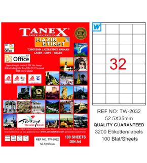 Tanex Laser Etiket 100 YP 52.5x35 Laser-Copy-Inkjet TW-2032