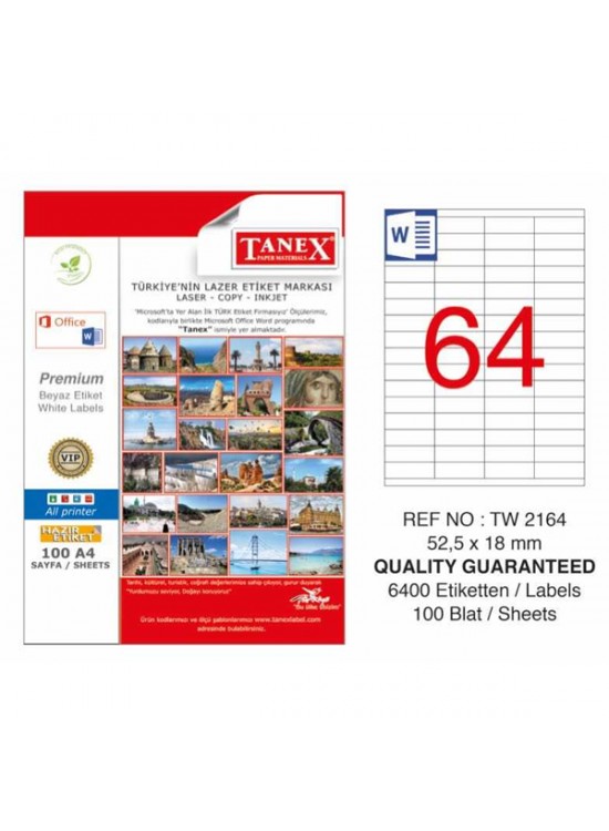 Tanex Laser Etiket 100 YP 52x18 Laser-Copy-Inkjet TW-2164