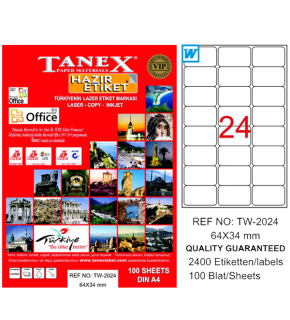 Tanex Laser Etiket 100 YP 64x34 Laser-Copy-Inkjet TW-2024