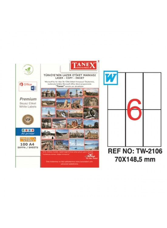 Tanex Laser Etiket 100 YP 70x148.5 Laser-Copy-Inkjet TW-2106