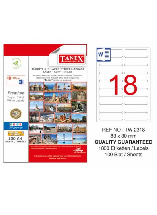 Tanex Laser Etiket 100 YP 83x30 Laser-Copy-Inkjet TW-2318