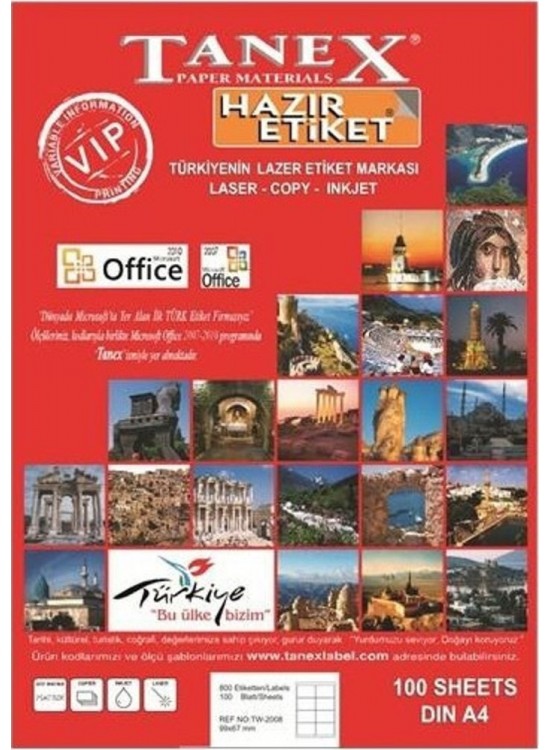 Tanex Laser Etiket 79x20 MM 100 Ad.Tw-2506