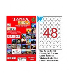 Tanex Laser Etiket 100 YP 0.30 MM Laser-Copy-Inkjet Yuvarlak TW-2130
