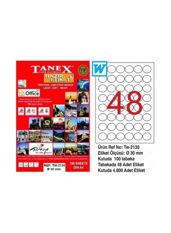 Tanex Laser Etiket 100 YP 0.30 MM Laser-Copy-Inkjet Yuvarlak TW-2130