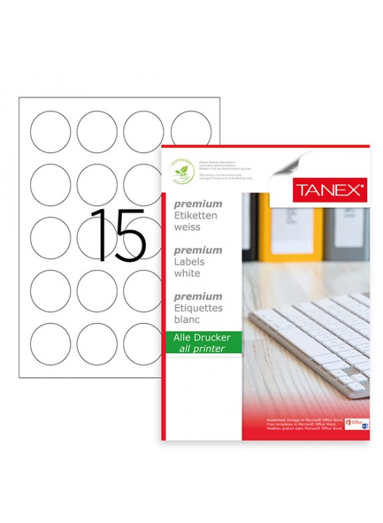 Tanex Laser Etiket 100 YP 0.50 MM Laser-Copy-Inkjet Yuvarlak TW-2150 Tanex Laser Etiket 100 YP 0.50 MM Laser-Copy-Inkjet Yuvarlak TW-2150