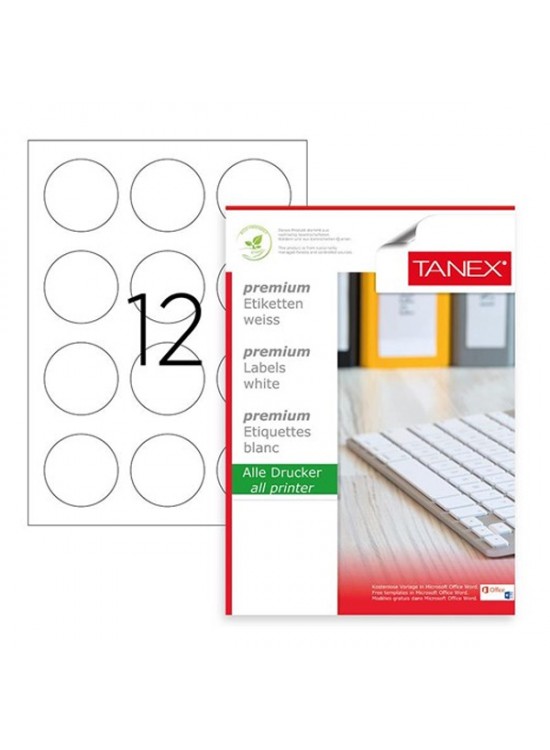 Tanex Laser Etiket 100 YP 0.60 MM Laser-Copy-Inkjet Yuvarlak TW-2160