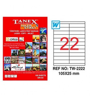 Tanex Laser Etiket 100 YP 105x25 Laser-Copy-Inkjet TW-2222