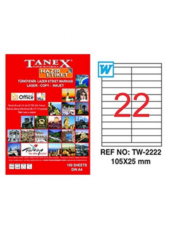Tanex Laser Etiket 100 YP 105x25 Laser-Copy-Inkjet TW-2222
