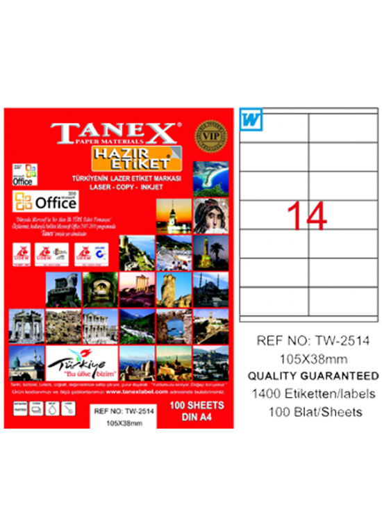Tanex Laser Etiket 100 YP 105x38 Laser-Copy-Inkjet TW-2514